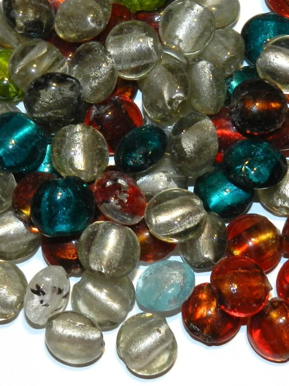 G3522 Assorted Color Silver Foil-Lined 12mm - 14mm Flat Round Glass Beads 40pc